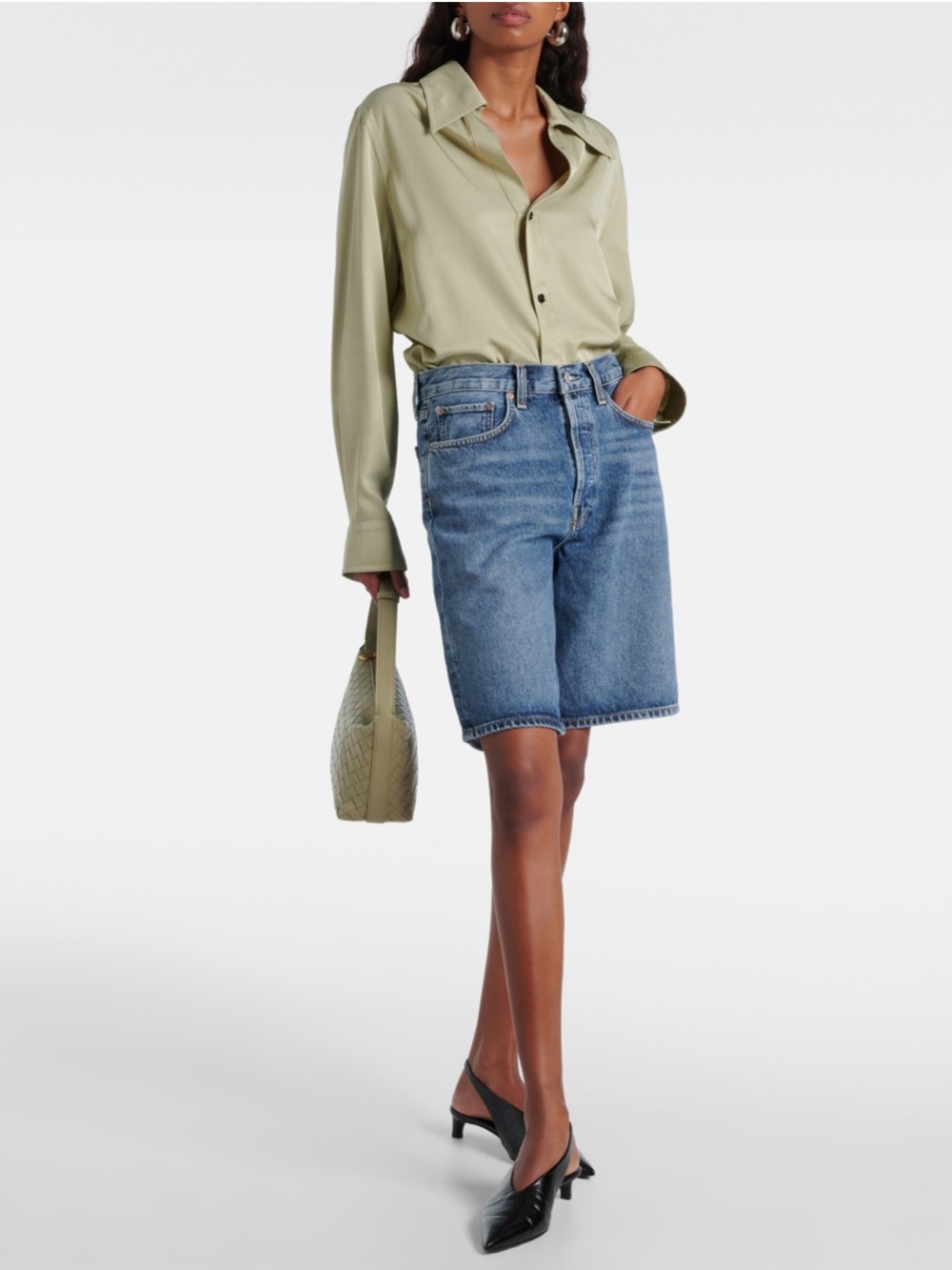 New! Agolde x Revolve Risha Low Rise Denim Bermuda Jorts Shorts 💙 sz 23 runs big